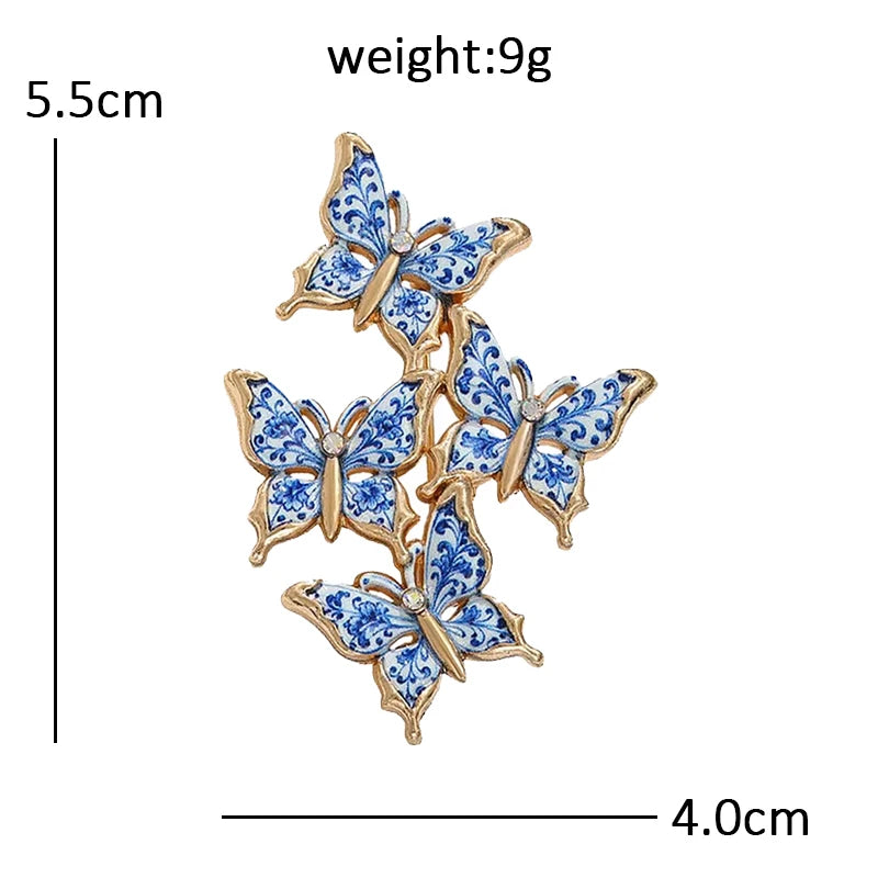 Wuli&baby Blue-and -White Porcelain Collection Animal Brooches For Women Unisex Goat Cat Butterfly Birds Party Office Brooch Pin
