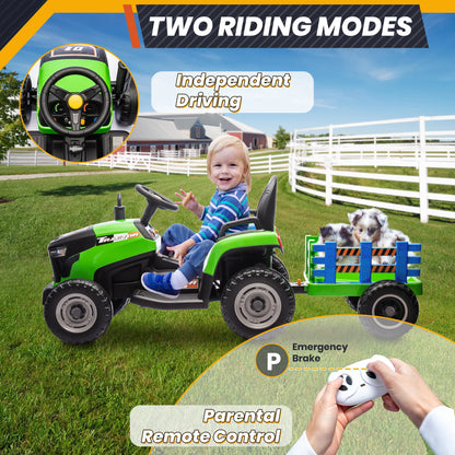 24V Ride On Tractor for Kids, Electric Ride On Toys W/400W Motors, Tiltable & Detachable Trailer, Adjustable Seat, Bluetooth, Mu