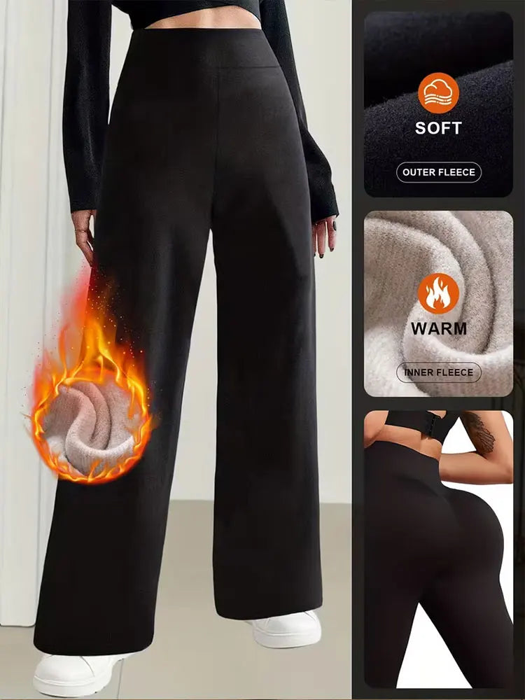 Winter Fleece Inner Straight Wide Leg Trousers High Waisted Straight Pant Suitable For Work Professional Style Plus Size Legging