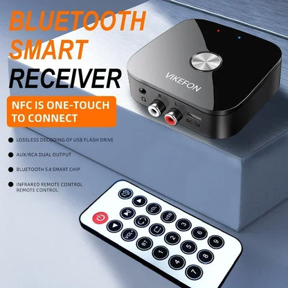 VIKEFON NFC Bluetooth 5.4 Audio Receiver 3.5mm AUX R/L RCA Stereo Lossless Music Wireless Adapter USB U-Disk Play Remote Control