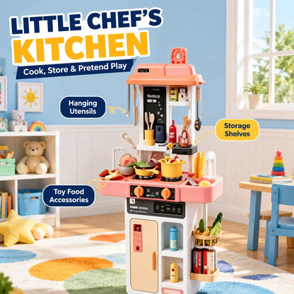 52-Piece Kitchen Toy Set, Educational Toys with Sound and Light Effects, Equipped with Various Realistic Kitchen Tools, Perfect for Parent-Child Interaction, Role-Playing Activities, and Holiday Gifts.