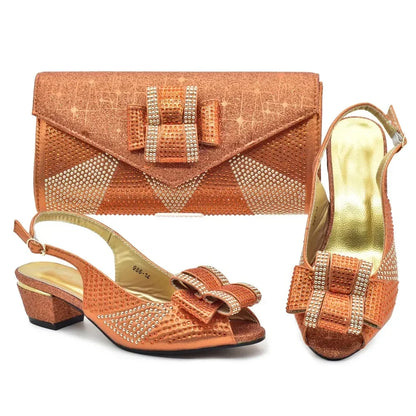 Latest Shoes and Bag Set for Women 2025 Plus Size Heels 43 Low Heels Italian Women Shoes with Bag Set Decorated with Rhinestone