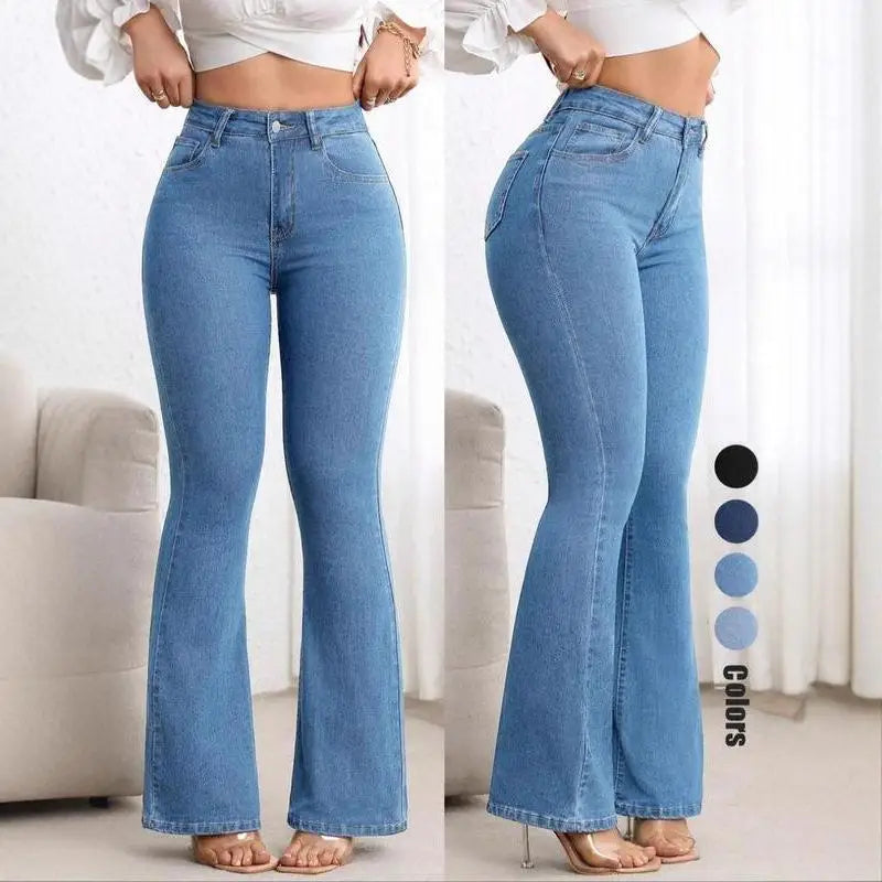 2026 New Women's Elastic Slimming Bell Bottom Jeans Butt Lifting Waist Micro Flared Pants Cotton Natural Waist Denim Jeans