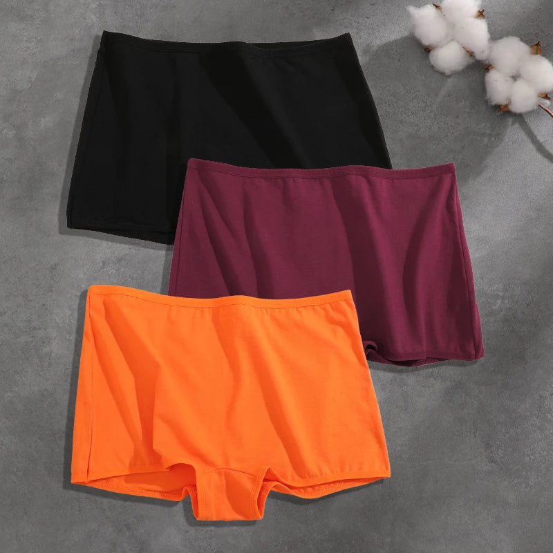 FINETOO 3PCS Women Seamless Cotton Boxer Short Solid Color High Rise Elastic Underwear Female Breathable Boyshorts Sexy Lingerie