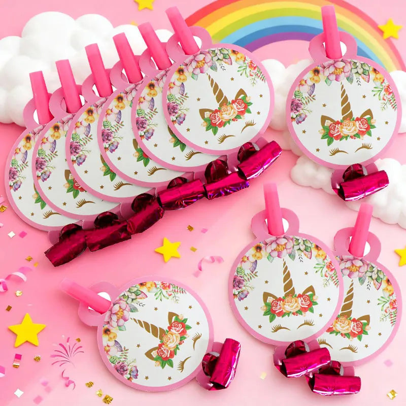 6PCS Rainbow Unicorn Blowing Dragon Funny Whistles Blow Roll For Birthday Wedding Party Favors Gift Decorations Atmosphere Props