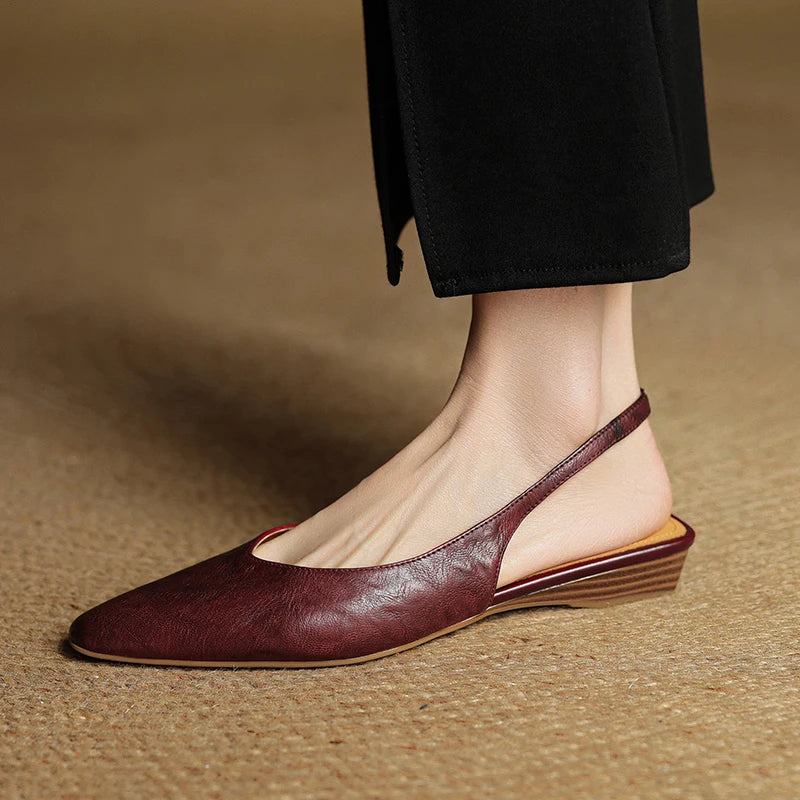 2025 New Summer Women Mules Genuine Leather Women Shoes Pointed Toe Low Heel Cover Toe Modern Women Sandals Ladies Shoes