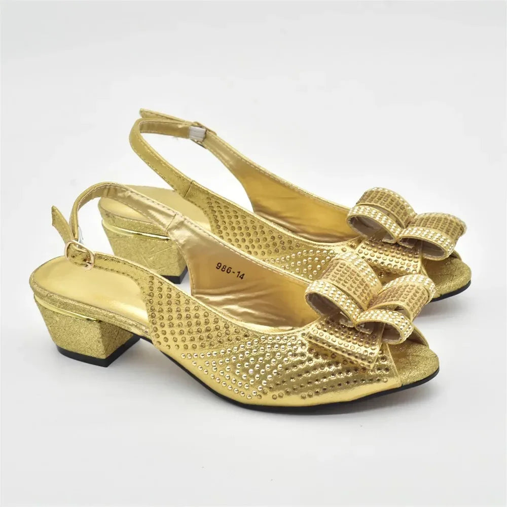 Latest Shoes and Bag Set for Women 2025 Plus Size Heels 43 Low Heels Italian Women Shoes with Bag Set Decorated with Rhinestone