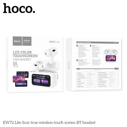 HOCO EW72 Lite Wireless Touch Screen Bluetooth Headset LED Power Display In Ear Sport Game Headphones with Charging Box White