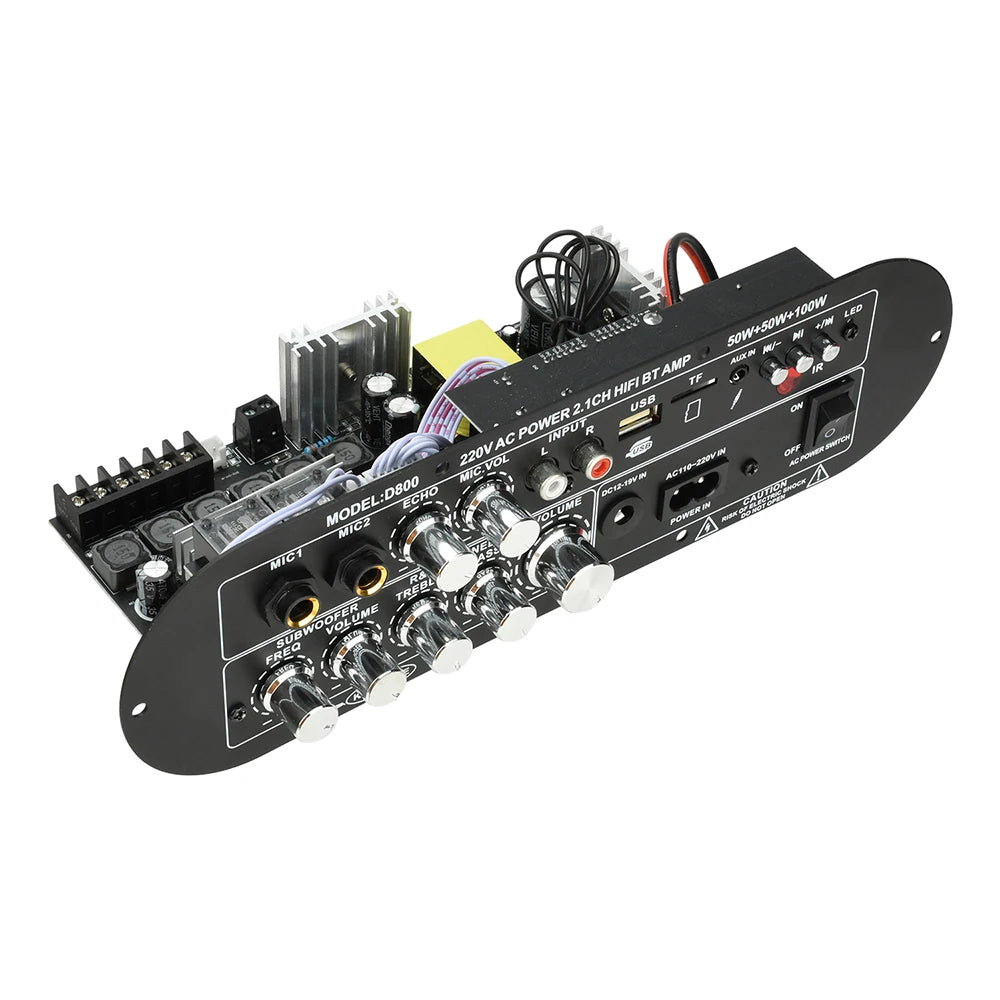 D800 Bluetooth 5.0 Digital Amplifier Board 2.1 Channel 50W+50W+100W HiFi Subwoofer Audio AMP for Home and Outdoor Sound Systems