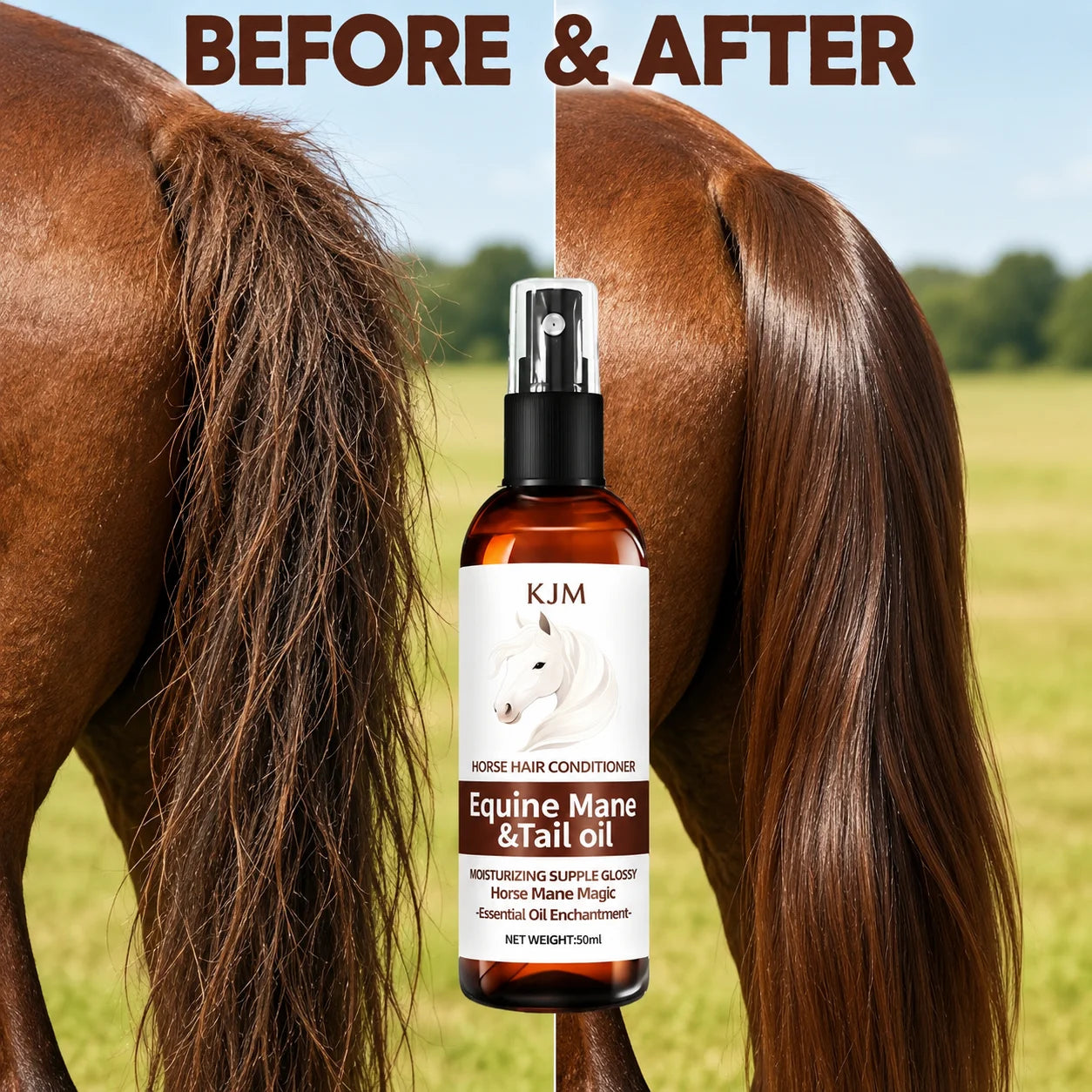 KJM Horse Mane Detangling Spray All Breeds Plant Extract Quick Moist Non Greasy Shiny Equine Daily Groom Spray