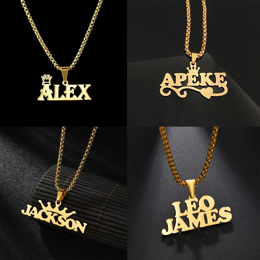 Men’s Personalized Name Necklace | Stainless-Steel Crown Pendant | Everyday Wear & Gifts