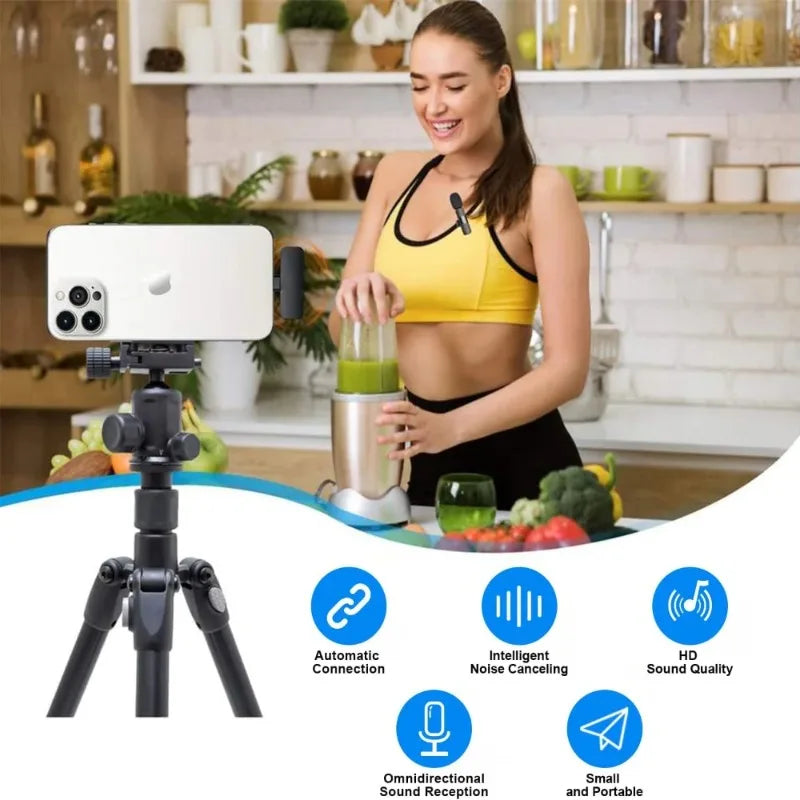 2 Pcs Wireless Lavalier Microphone for iPhone Android iPad, Mini Clip-on Mic with Crystal Clear Sound Quality