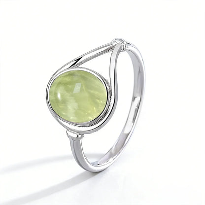 925 Sterling Silver Ring with Natural Prehnite Stone 8*10mm Oval Shape