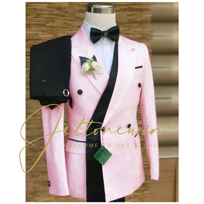 Double Breasted White Black Wedding Suits for Men Fashion Slim Fit Groom Best Man Wedding Tuxedo Formal Prom Wear 2 Pieces Set