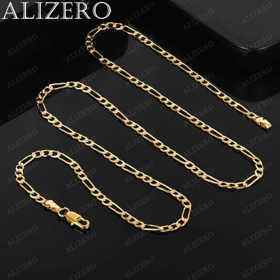 Alizero 18K Gold 4MM Figaro Chain Necklace Fashion Hip Hop Punk
