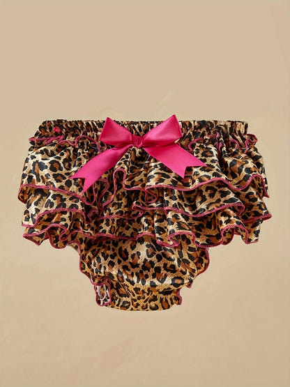 Baby Girl 2Pcs Outfit Wild And Sweet Leopard Print Short Sleeve Bodysuit Ruffle Leopard Skirt Shorts Set Newborn Summer Clothes