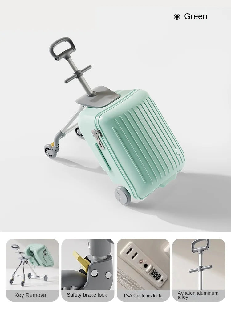 Children's Unisex Stroller Luggage Trolley Foldable Luggage Baby Ride on Suitcase 20 inch Carry-On Detachable Travel Suitcases
