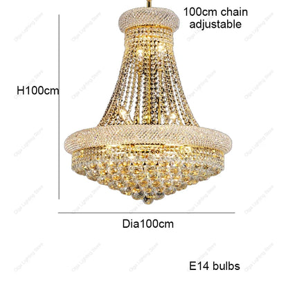 Gold Luxury Crystal Chandelier Lights 3000K 4000K Dimmable Chandeliers, Home Decor Hanging Lamps for Villa Duplex High-ceiling