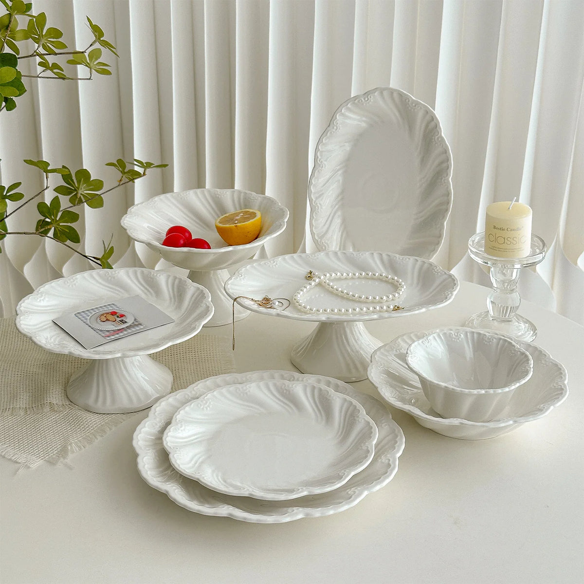 New French Minimalist Style High Temperature Fired Ceramics Plates Dinner Sets Stem-Dish Rice Fruit Bowl Salad Plate Tableware