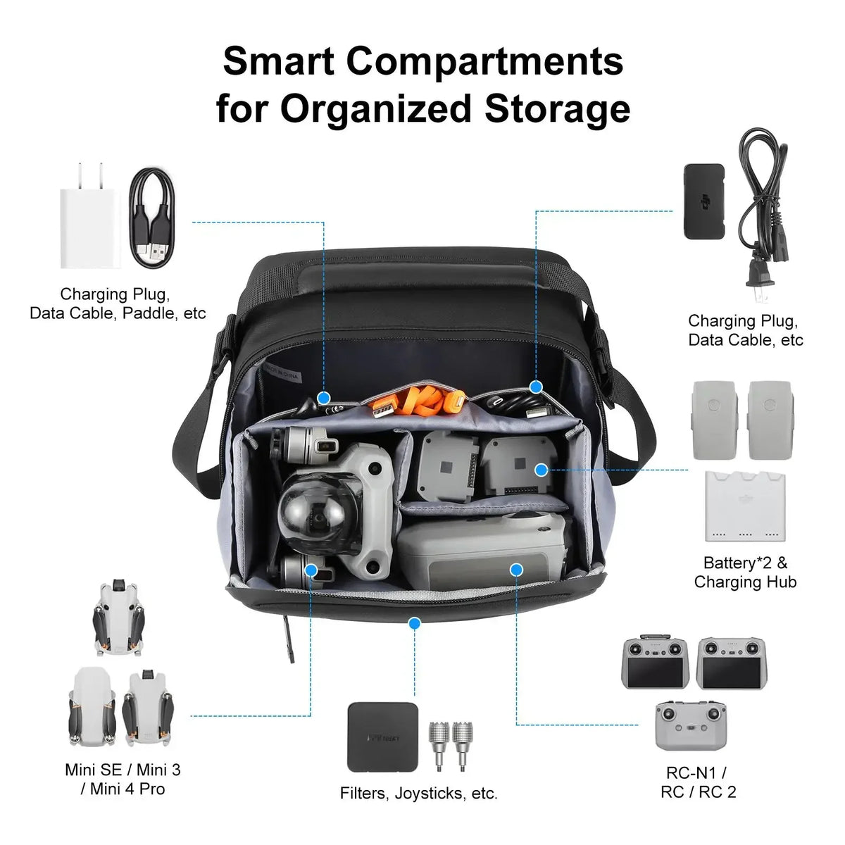 Drone Storage Bag Photography Camera Crossbody Shoulder Bag Waterproof PU Fabric For DJI Mini Series / Osmo Pocket Series