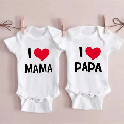 I Love Mama & Papa Funny Baby Romper T-shirt Crawling Clothes Triangle Onesies Newborn Baby Clothes Onesies for Babies