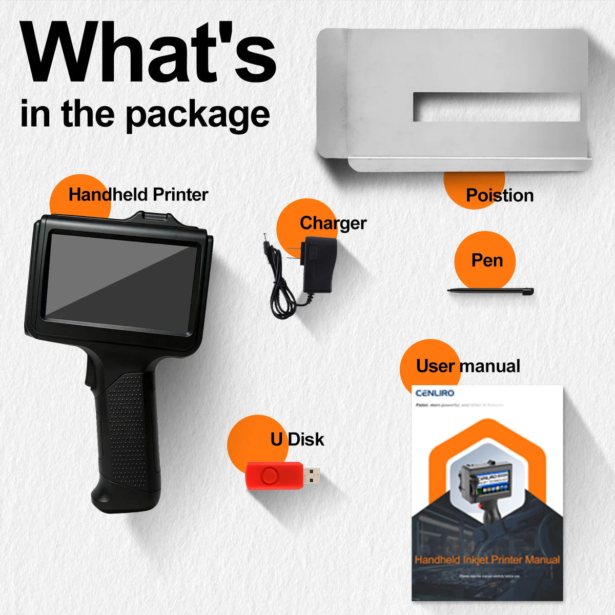 Cenliro Upgrated Handheld Inkjet Printer CL12B with Black Fast-drying Ink Cartridge for Date Batch Number Logo QR Code 600DPI