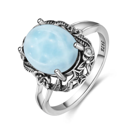 Original Certified 925 Silver Rings Larimar Natural Blue Stone 8*10MM oval shape twist Rings Fine Jewelry Gifts for Women Men