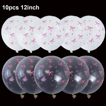 10pcs Bow Cupcake Toppers Birthday Bowknot Ribbons Coquette Pink Bow Cake Decors Bridal Baby Girls Wedding Party Supplies