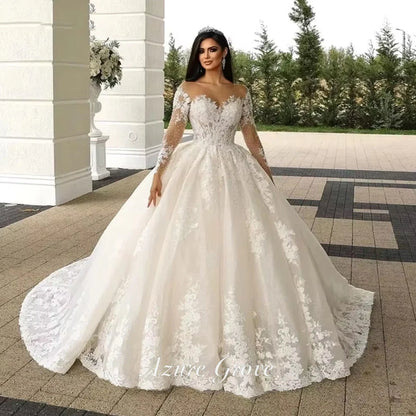Azure Customized Women A-Line Wedding Dresses Sexy Lace Long Sleeves Tulle Bridal Gowns Engagement Banquet Robes De Mariee