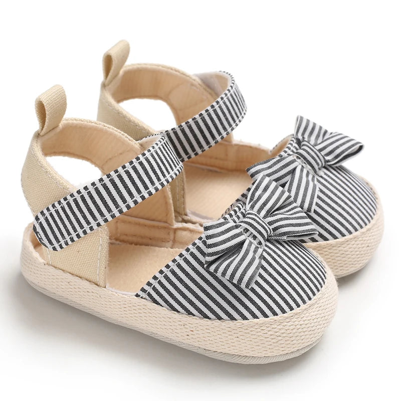 Bow Canvas Baby Girls Sandals, Summer Soft Sole Comfortable Lightweight Casual Walking Shoes