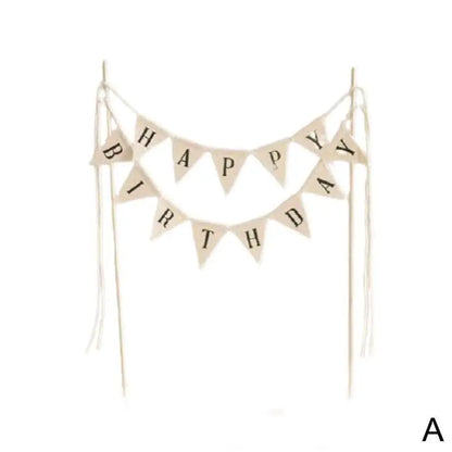 New Birthday Cake Flag Topper Baking Decoration Tools Wood Gadgets Paper Decor Happy Party Birthday Decor With Letter Pattern
