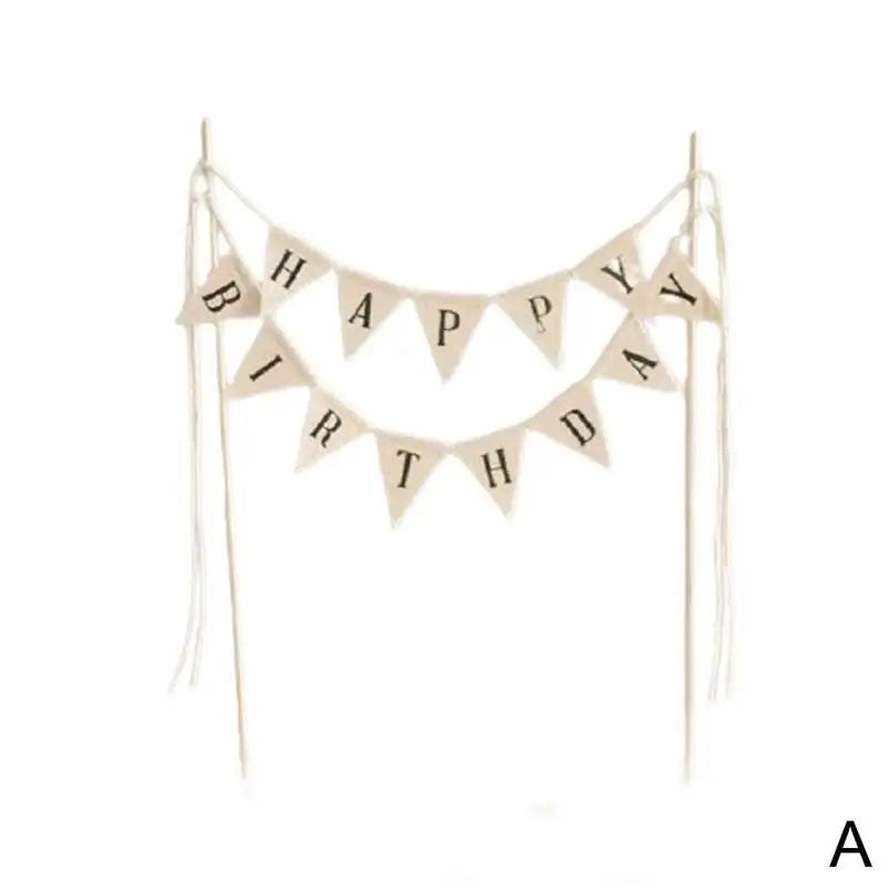 New Birthday Cake Flag Topper Baking Decoration Tools Wood Gadgets Paper Decor Happy Party Birthday Decor With Letter Pattern