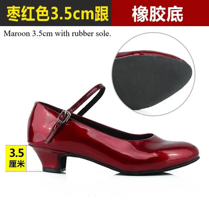 Women Patent Leather Shiny Closed Toe Salsa Shoes Black Gold Silver Red Ballroom Tango Latin Dance Shoes for Woman 5cm/7cm Heels