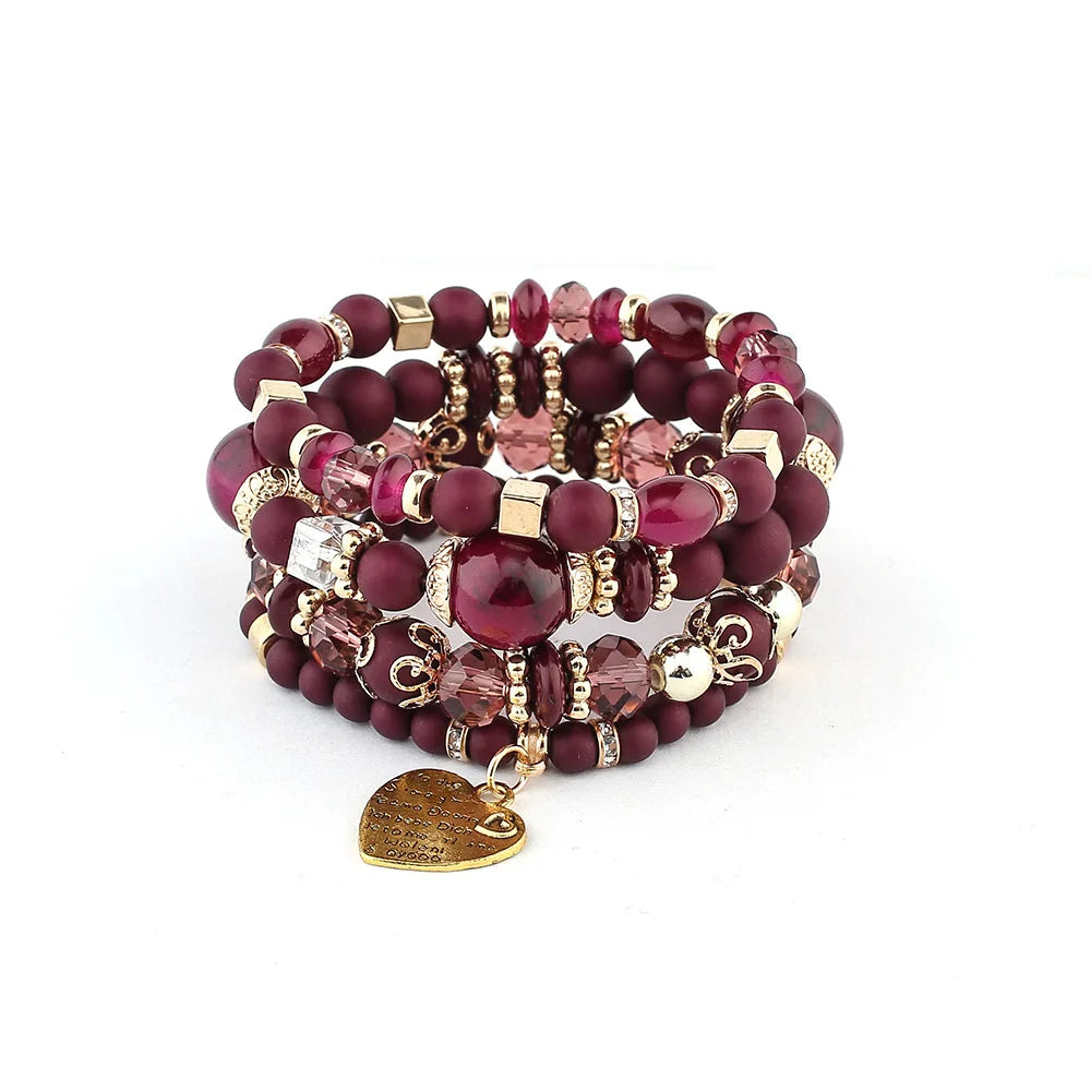 4pcs Boho Crystal Beads Chain Bracelet Set for Women Vintage Heart