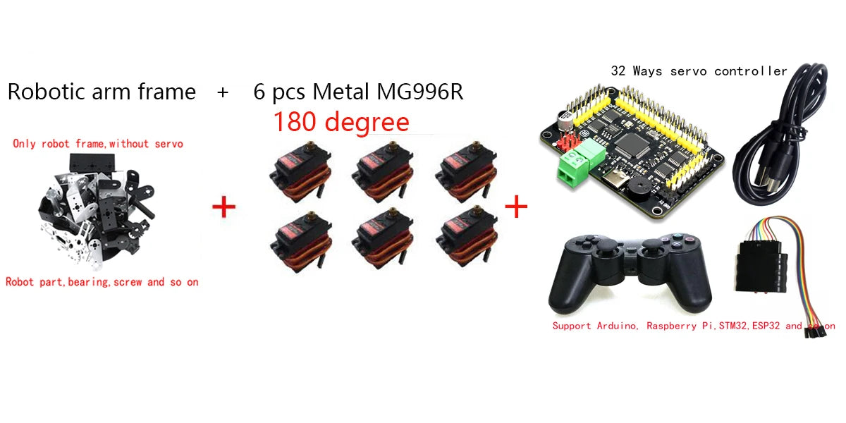 360 Degrees 6 DOF Robot Metal Alloy Mechanical Arm Claw Kit MG996R for Arduino Robotics Kit Educational Ps2 Programmable Toys