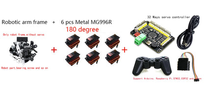 360 Degrees 6 DOF Robot Metal Alloy Mechanical Arm Claw Kit MG996R for Arduino Robotics Kit Educational Ps2 Programmable Toys