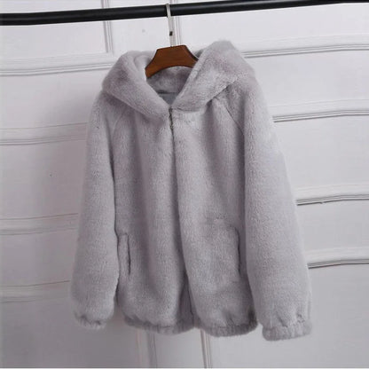 Fur Coat 2024 Women's Winter Korean Short Female Warm Loose Plush Hooded Thick Coat Jacket Overcoat Artificial Fur