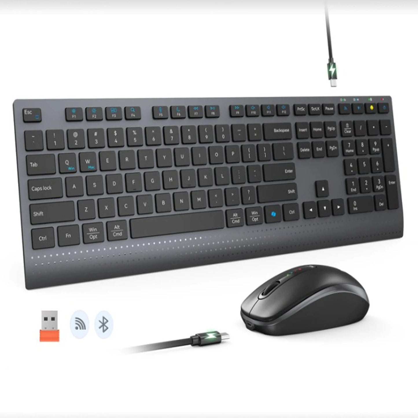 Bluetooth 2.4G Dual-Mode Wireless Full-Size Keyboard And Mouse Combo Rechargeable Fast-Charge Office Keyboard Set For PC Windows