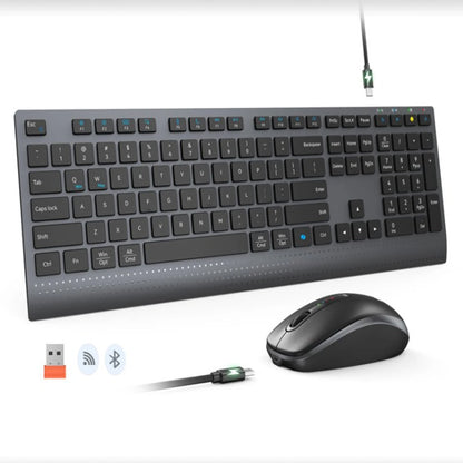 Bluetooth 2.4G Dual-Mode Wireless Full-Size Keyboard And Mouse Combo Rechargeable Fast-Charge Office Keyboard Set For PC Windows