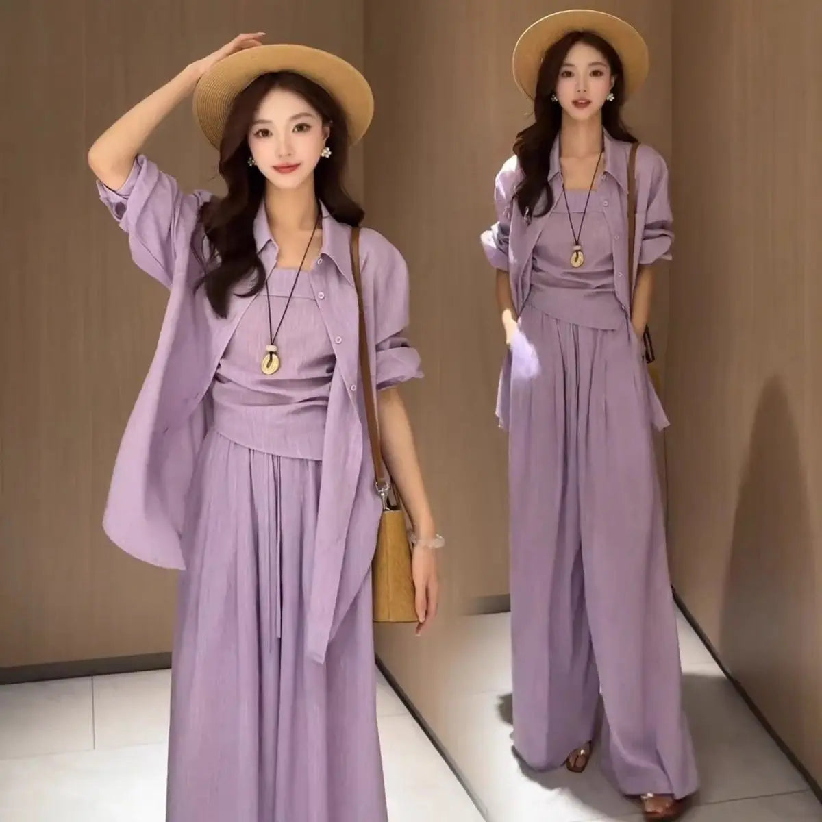 Sunscreen Clothes Shirts Vests Wide-Leg Pants Three-Piece Women's 2026 Spring And Summer New Weekend Travel Versatile Artifact