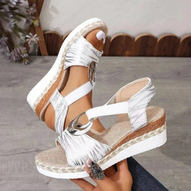 Women's Wedges Sandals 2024 Summer Snake Print Platform Sandals Gladiator Shoes Woman Comfort Casual Med High Heels Sandals