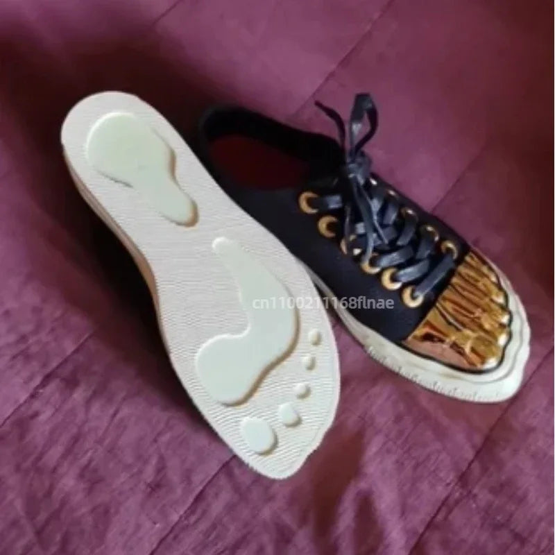 Men's and Women's Gold Toed Board Shoes, Adult Lace Up Flat Cloth Shoes, High-end Street Dance Stage Performance Shoes