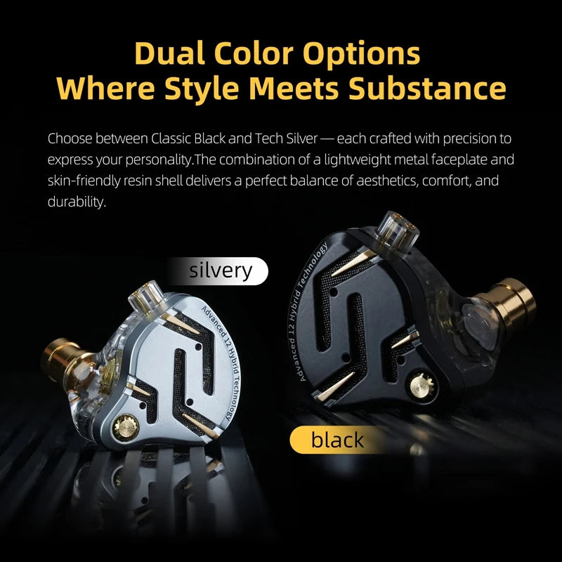 KZ ZS12 Pro 2 Flagship-Grade HiFi IEM Earphones Ultra-Linear 1DD+5BA Hybrid Driver Clarity Sound Wired Headphones Detachable Cable Ergonomic Gaming Earbuds