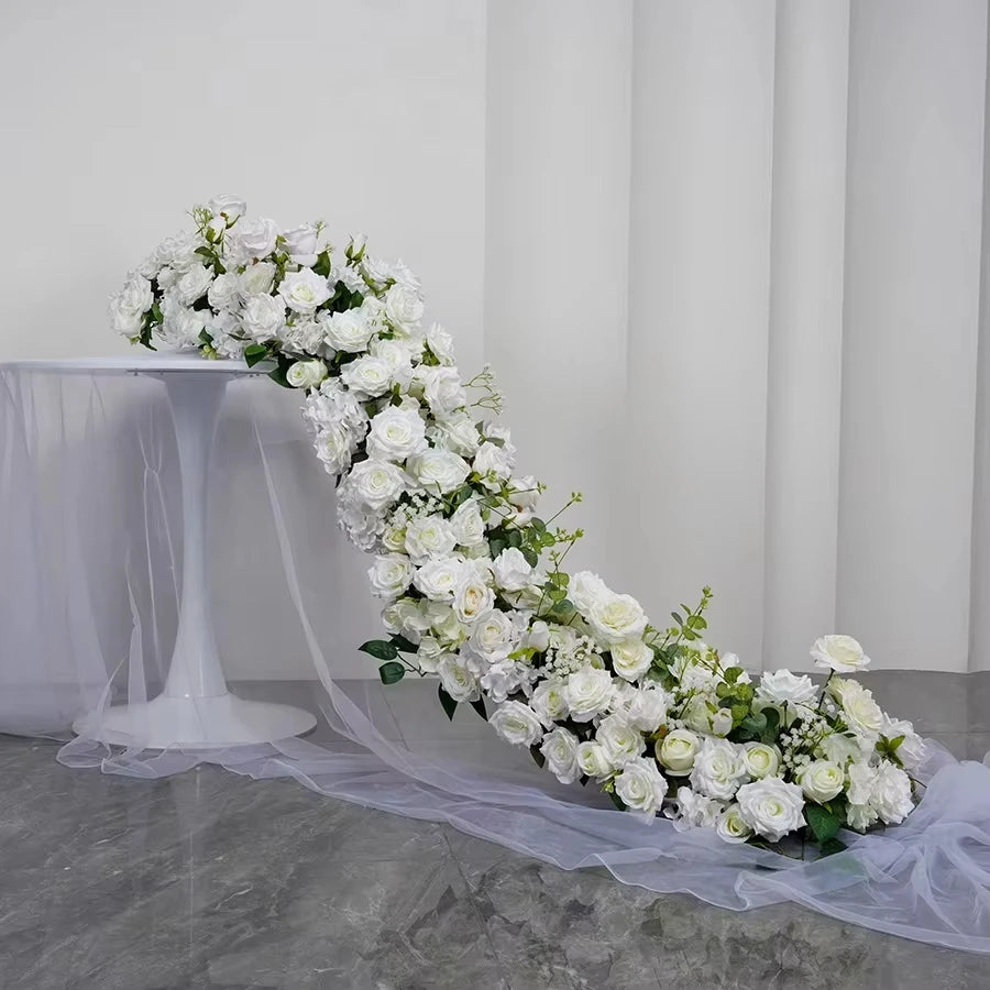 Uflower 2m Luxury Artificial Flowers Wedding Backdrop Table Long Runner Flower Row Floral Backdrop Arrangement Wall Arch Decor