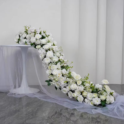 Uflower 2m Luxury Artificial Flowers Wedding Backdrop Table Long Runner Flower Row Floral Backdrop Arrangement Wall Arch Decor