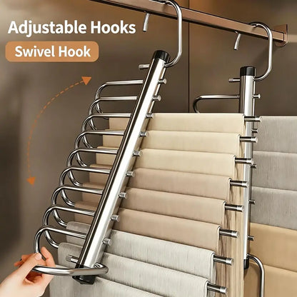 5/9 Layers Pants Hanger Stainless Steel Clothes Storage Hanger Space Saving Multi Trouser Rack Closet Organizer for Slacks