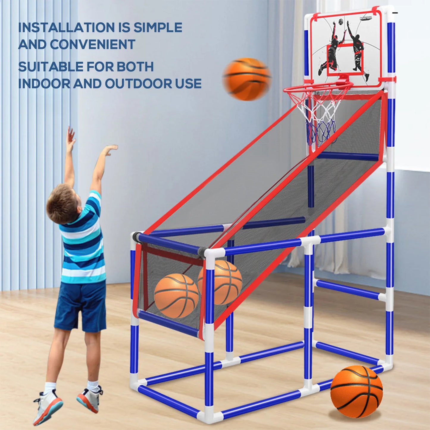 Basketball Game Set Kids Basketball Hoop for Indoor Outdoor with 4 Balls 88cm to 140cm Height Adjustment Basketball Training