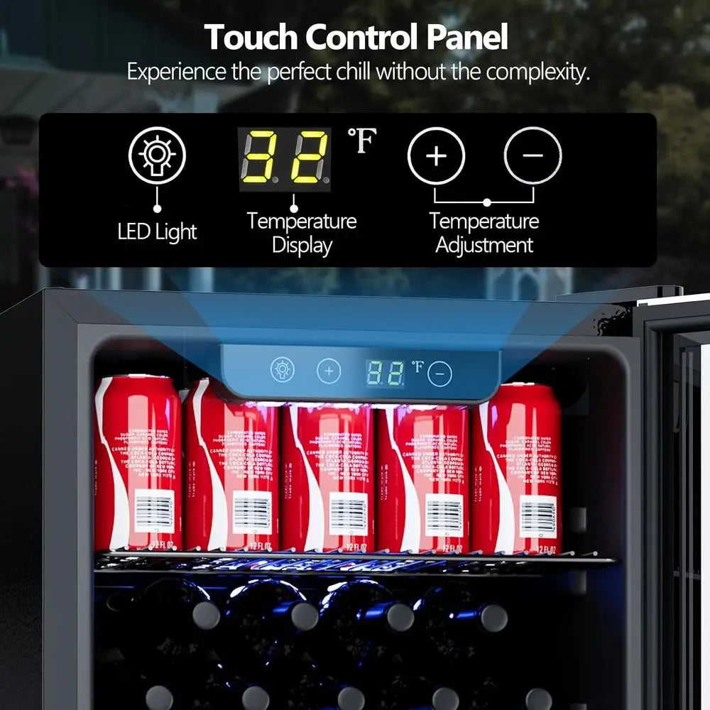 Compact 26-Bottle Wine Cooler & 130-Can Beverage Fridge with 40-61°F Temperature Control, Black