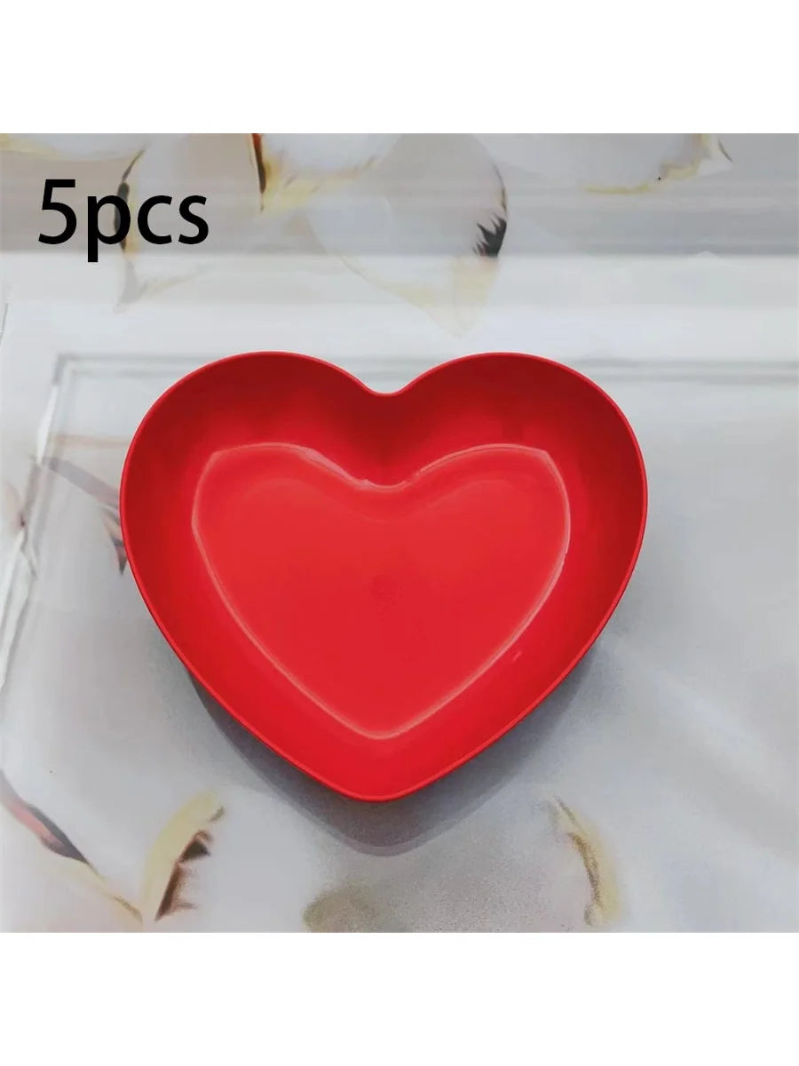 1/5/10/20pcs Plastic Heart Shaped Dinner Plate Set - Red And Pink Heart Themed Fruit Snacks Plate,Suitable For All Parties