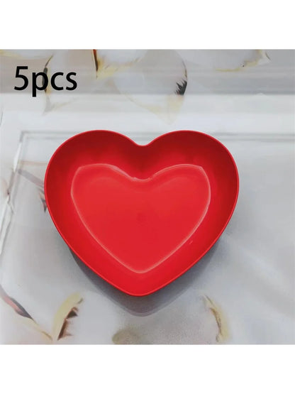 1/5/10/20pcs Plastic Heart Shaped Dinner Plate Set - Red And Pink Heart Themed Fruit Snacks Plate,Suitable For All Parties